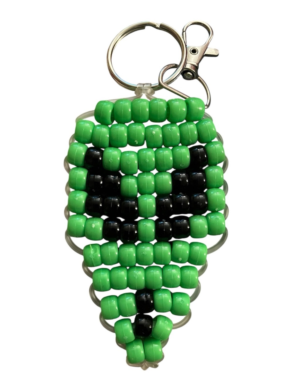 Green and Black Alien Pony Beaded Keychain